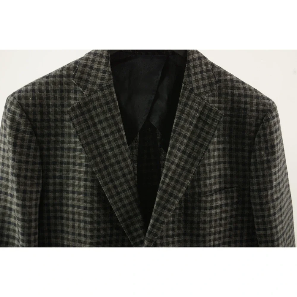 Byron Slim Unstructured Hopsack Wool Sport Coat Men's 44R Gray Blue Green Check